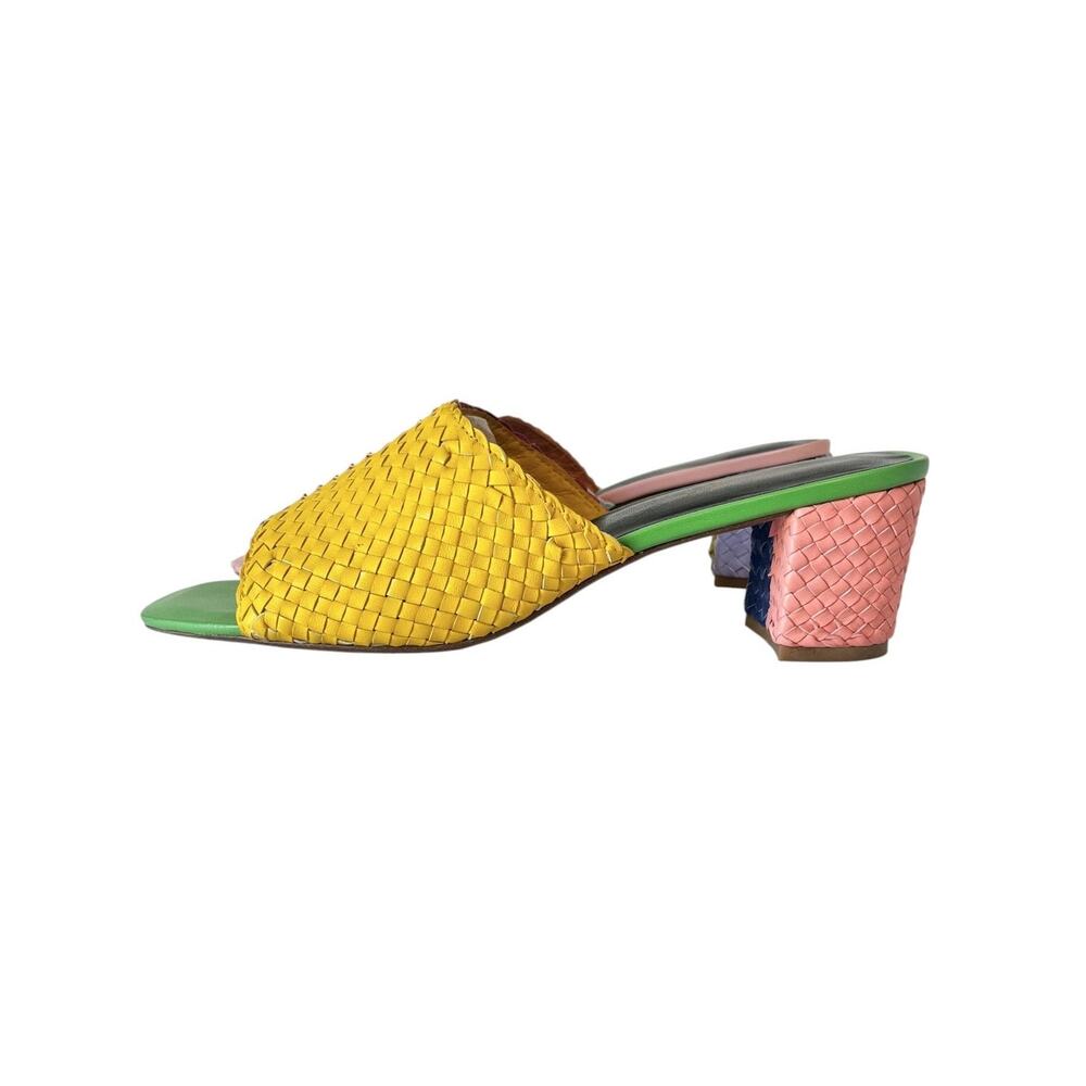 Charlotte Stone Lenu Kortman Mismatch Woven Leather Block Heel Mule Size 13